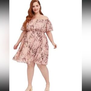 Torrid Peach Chiffon Off the Shoulder Skater Dress